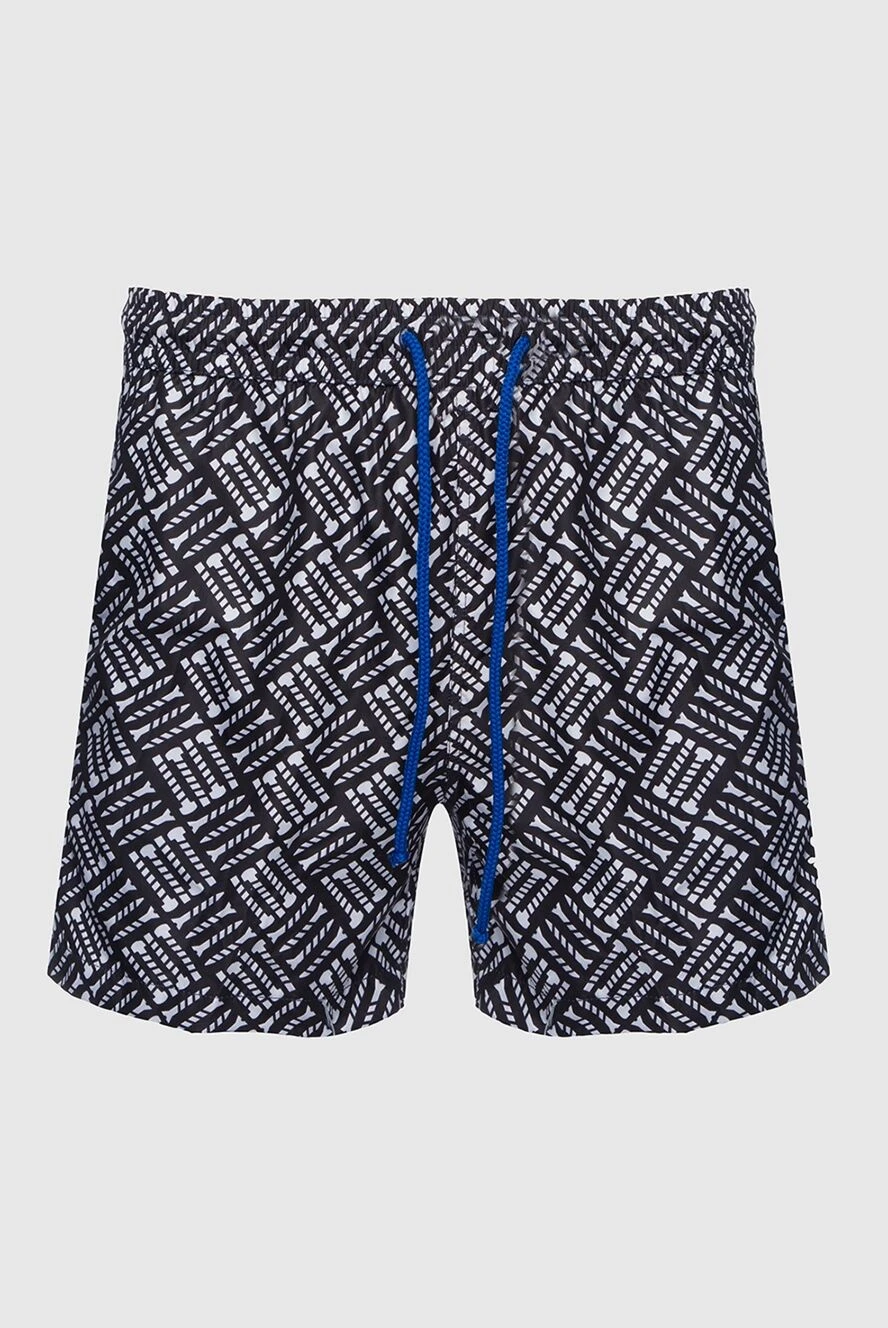 FeFe Black polyamide beach shorts for men - logo, fantasy pattern. 100% polyamide. Closure: drawstring. two side. Country of manufacture: Italy. Care: specialized cleaning - photo 1