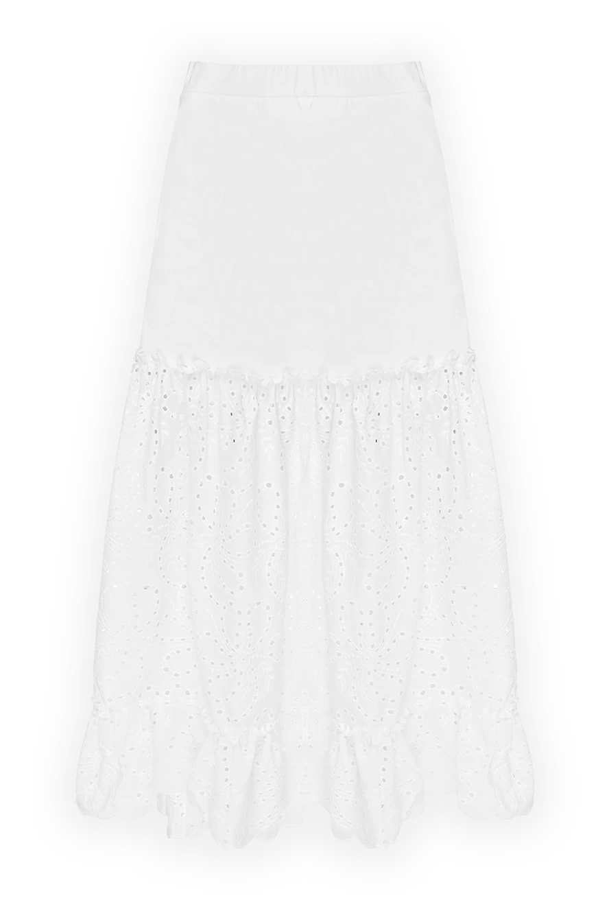 D.Exterior White cotton and polyamide skirt for women - lace inserts, ruffles. 90% cotton, 10% polyamide. elastic belt. Country of manufacture: Italy. Care: specialized cleaning - photo 1