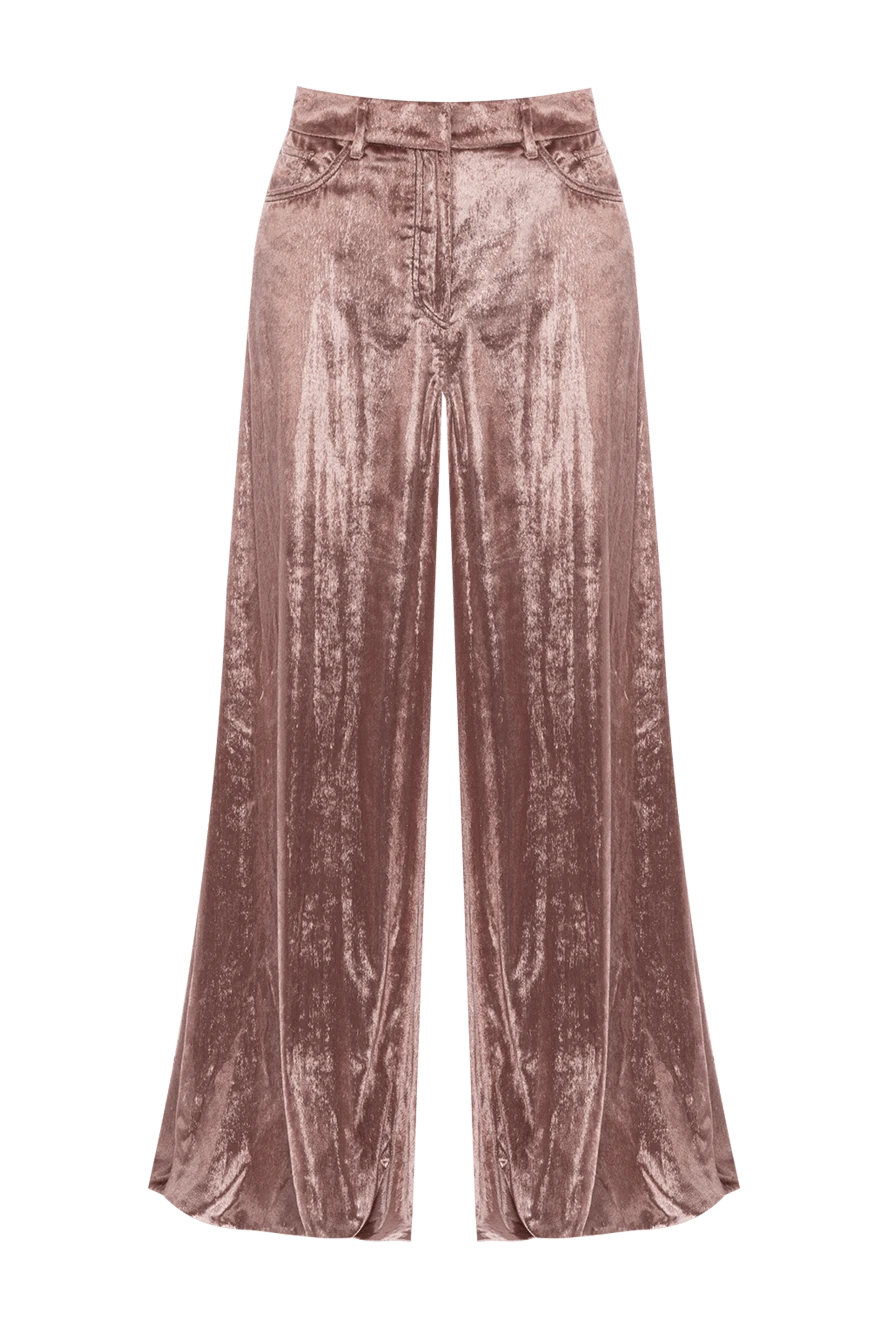 Brunello Cucinelli Women's wide trousers with a shiny coating brown - glossy spraying. two side pockets, two back pockets. polyester, fiber. zipper, button. Country of manufacture: Italy. Care: specialized cleaning - photo 1