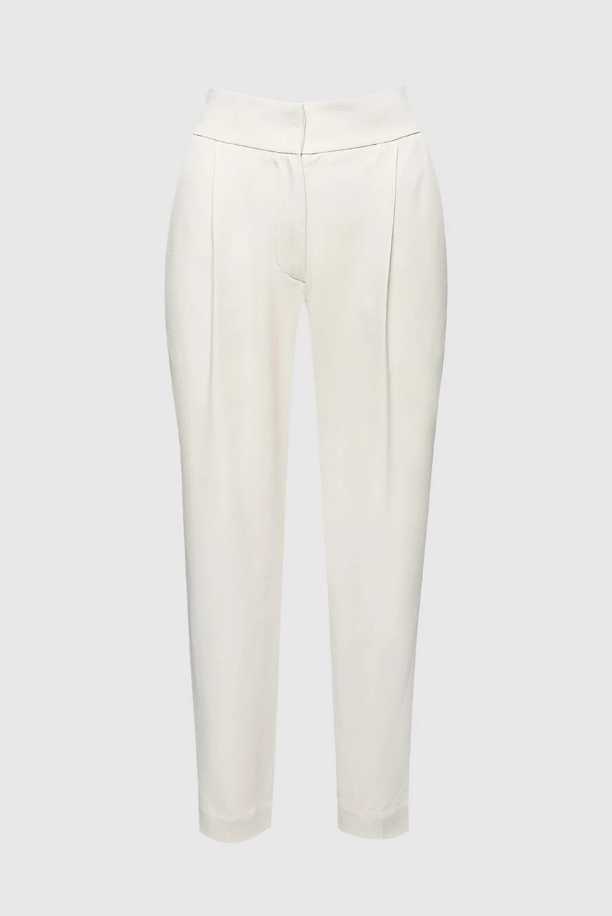 Brunello Cucinelli Women's classic trousers beige - two side pockets, two back pockets. acetate, silk. zipper, button. Country of manufacture: Italy. Care: specialized cleaning - photo 1