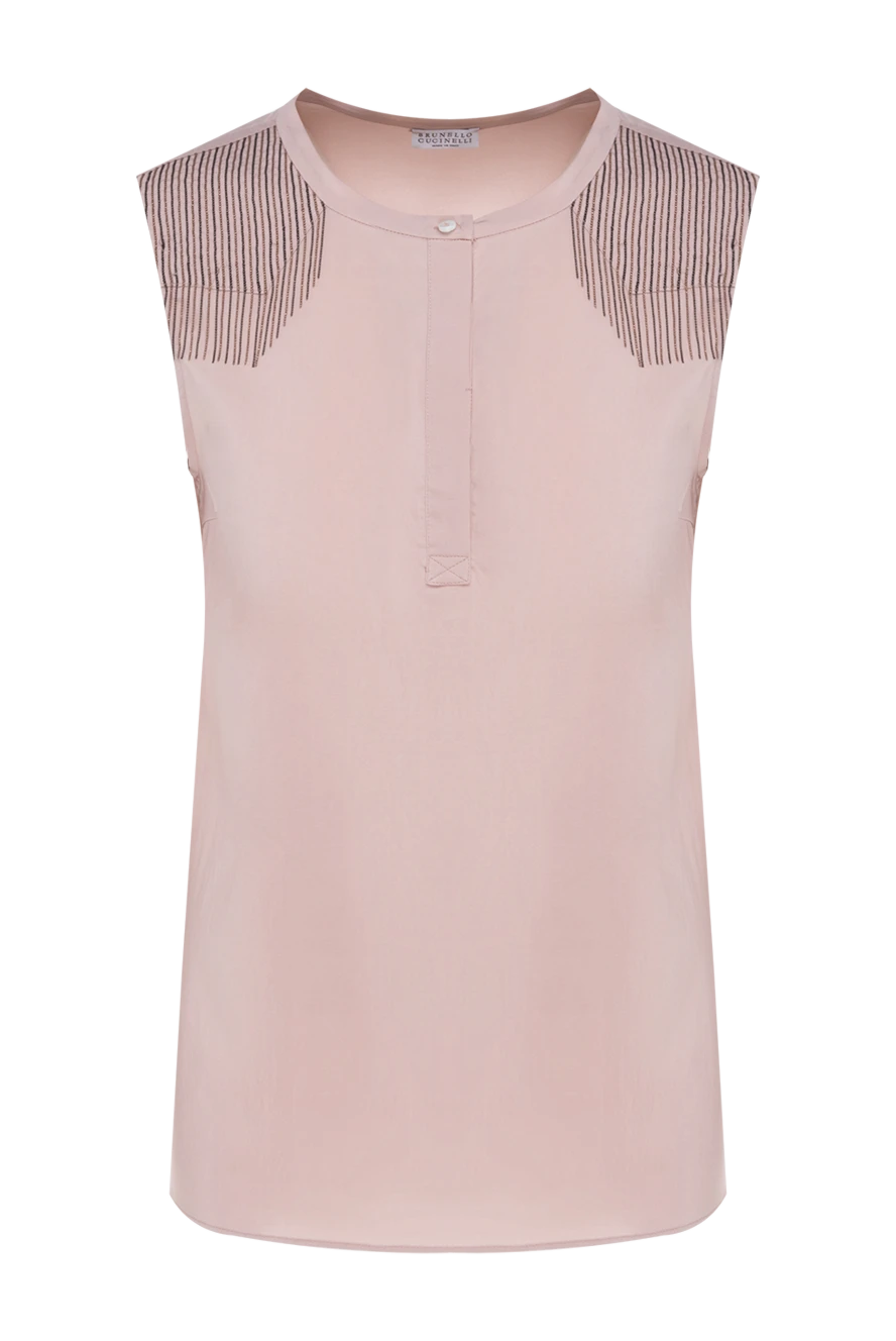 Brunello Cucinelli Women's sleeveless blouse with shoulder decor pink - Decoration: decoration on the shoulders. silk, elastane. Country of manufacture: Italy. Care: specialized cleaning - photo 1