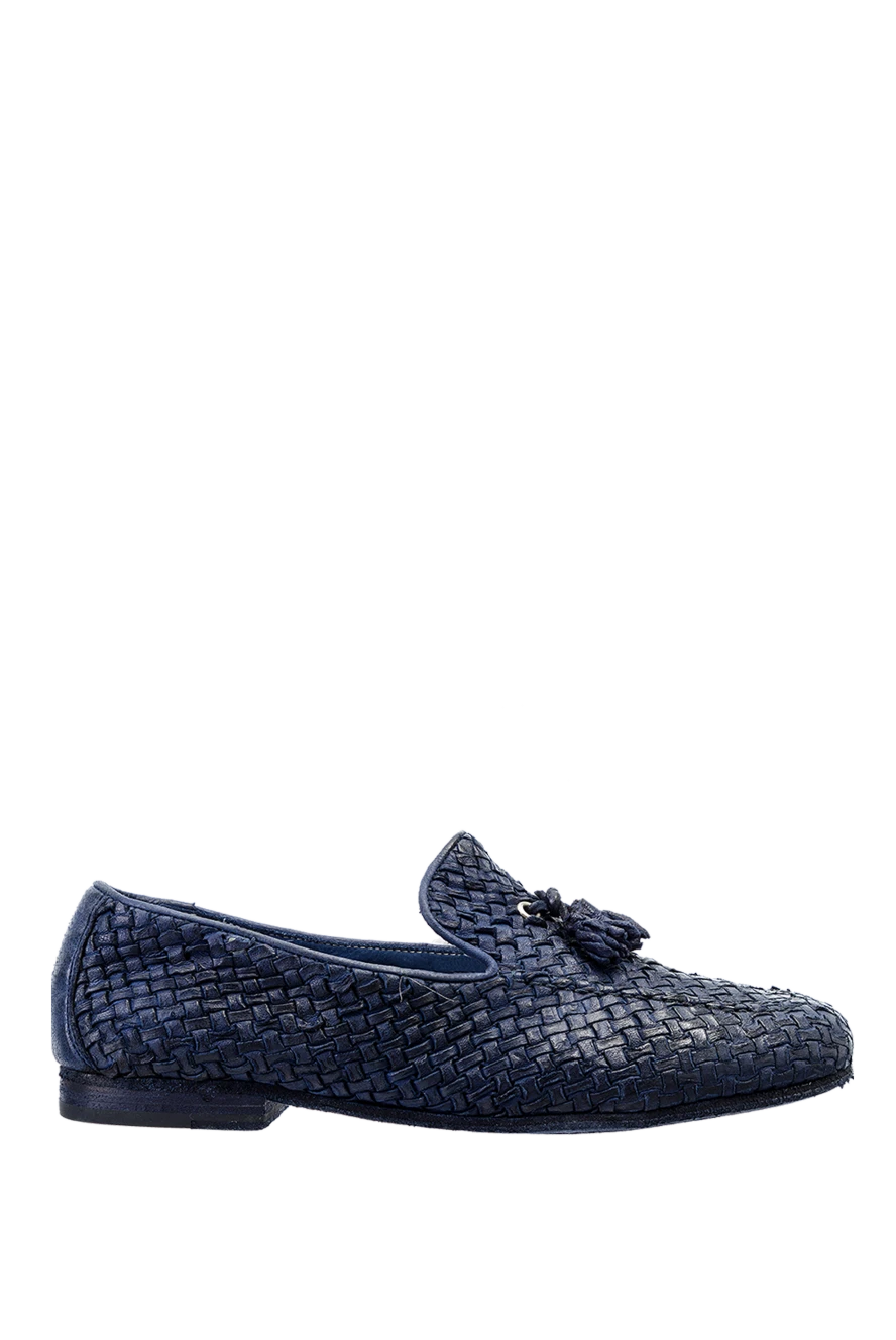 Andrea Ventura Blue leather loafers for men - weaving, tassels. leather interior. 100% leather. Country of manufacture: Italy. Care: specialized cleaning - photo 1