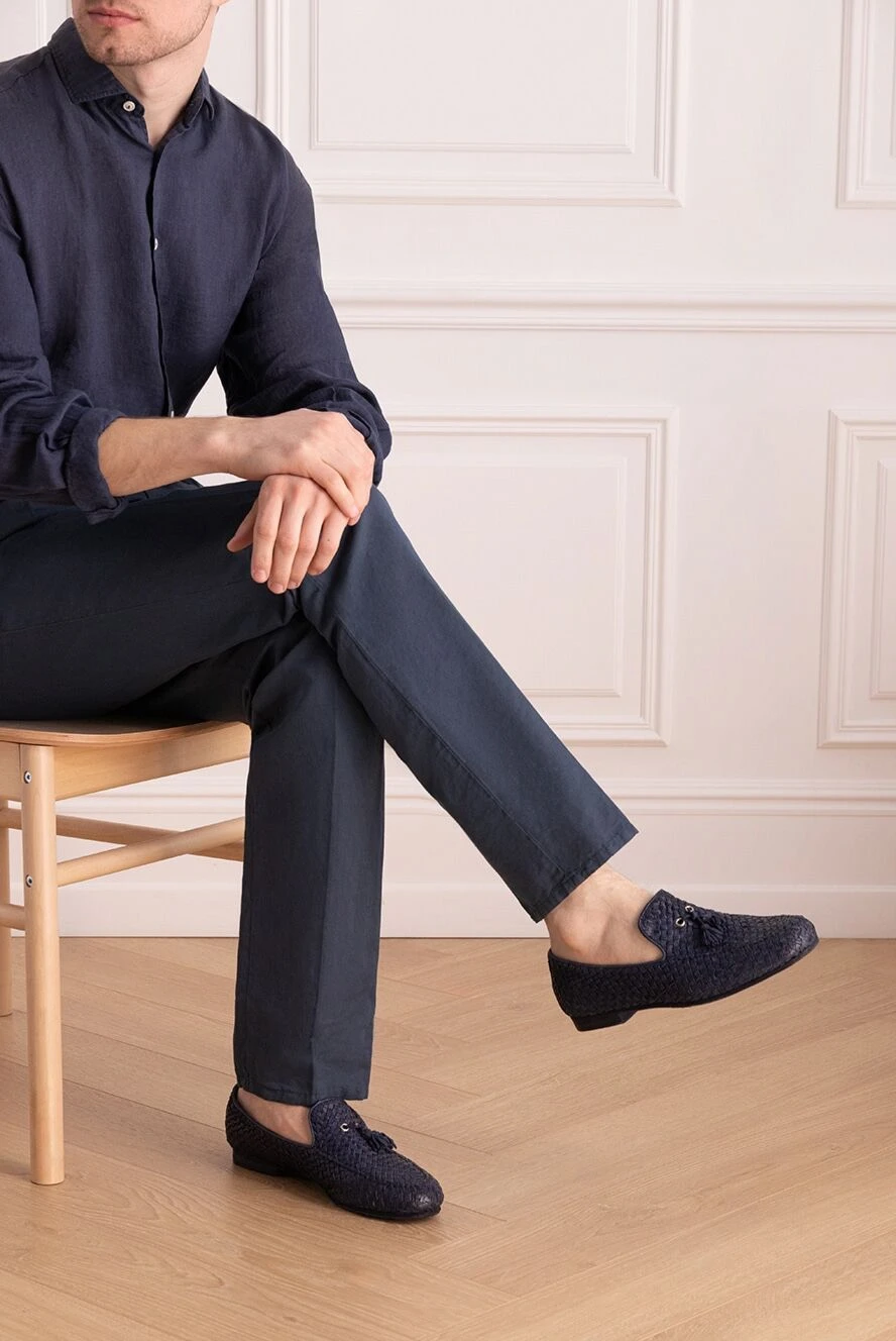 Andrea Ventura blue woven leather tassel loafers for men  display picture 2