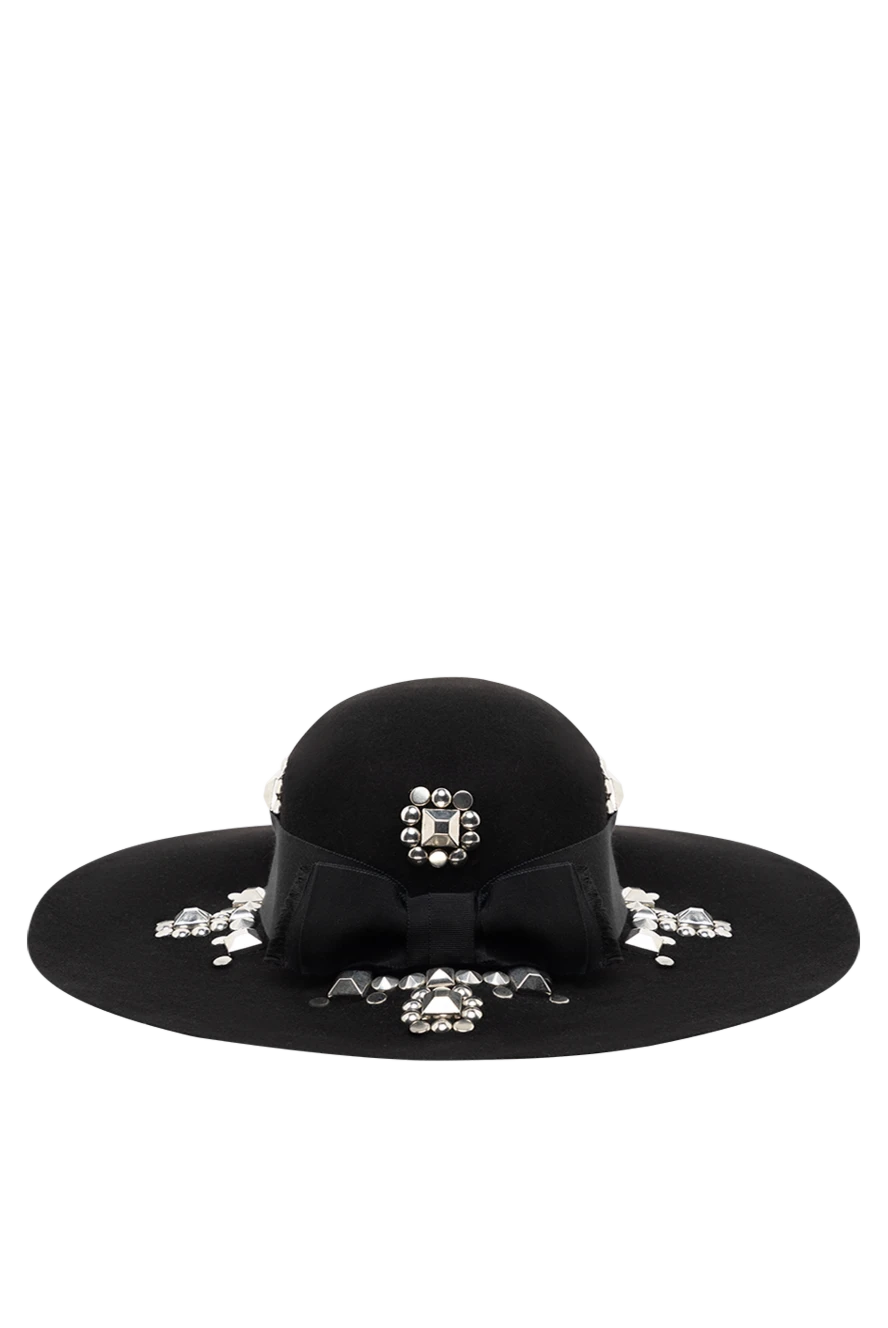 Saint Laurent Black women's hat made of felt decor large rhinestones and bow - contrasting inserts. 100% felt. Country of manufacture: Italy. Care: specialized cleaning - photo 1