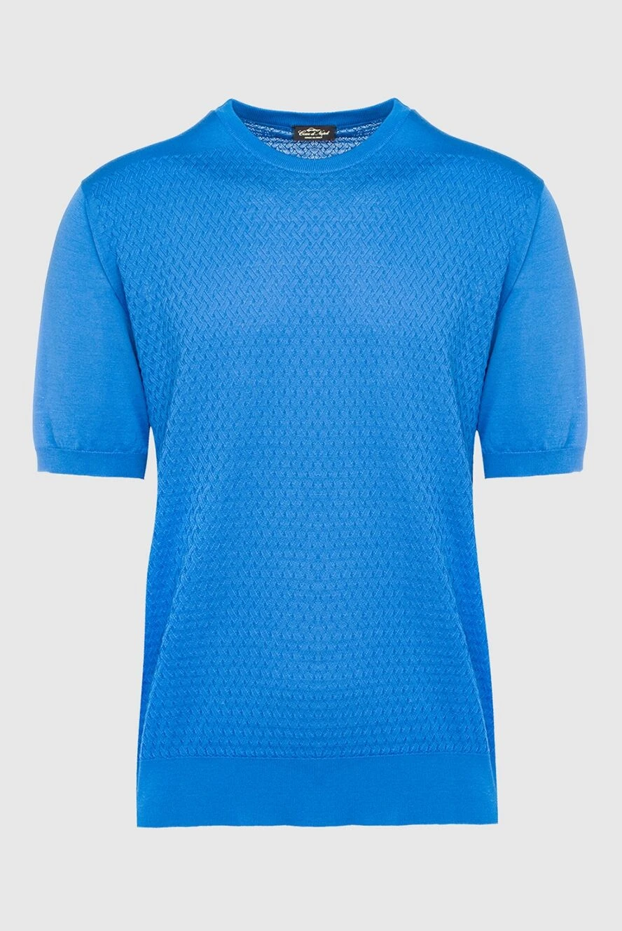 Cesare di Napoli Silk short sleeve jumper blue for men - Small pattern. Short sleeve. 100% silk. Country of manufacture: Italy. Care: specialized cleaning - photo 1