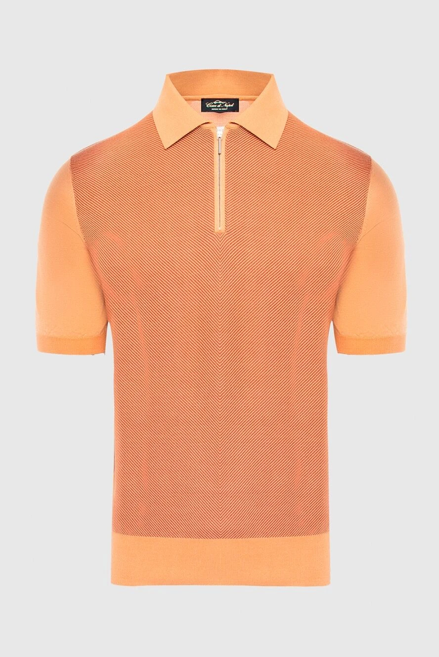 Cesare di Napoli Orange silk polo for men - Contrast cuffs and collar. 100% silk. Closure: Zipper. Country of manufacture: Italy. Care: specialized cleaning - photo 1