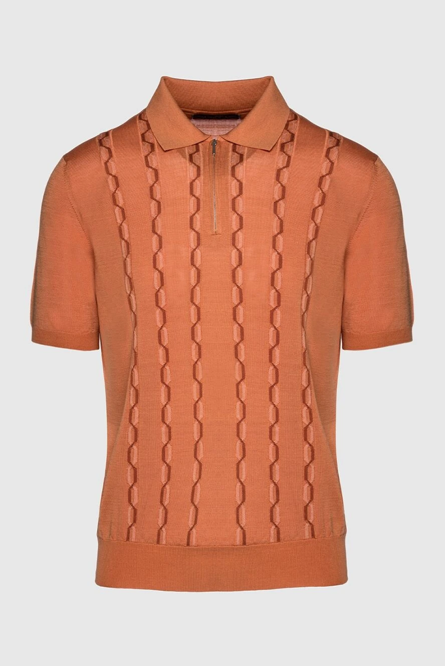 Cesare di Napoli Silk polo orange for men - Embossed pattern. 100% silk. Closure: Zipper. Country of manufacture: Italy. Care: specialized cleaning - photo 1