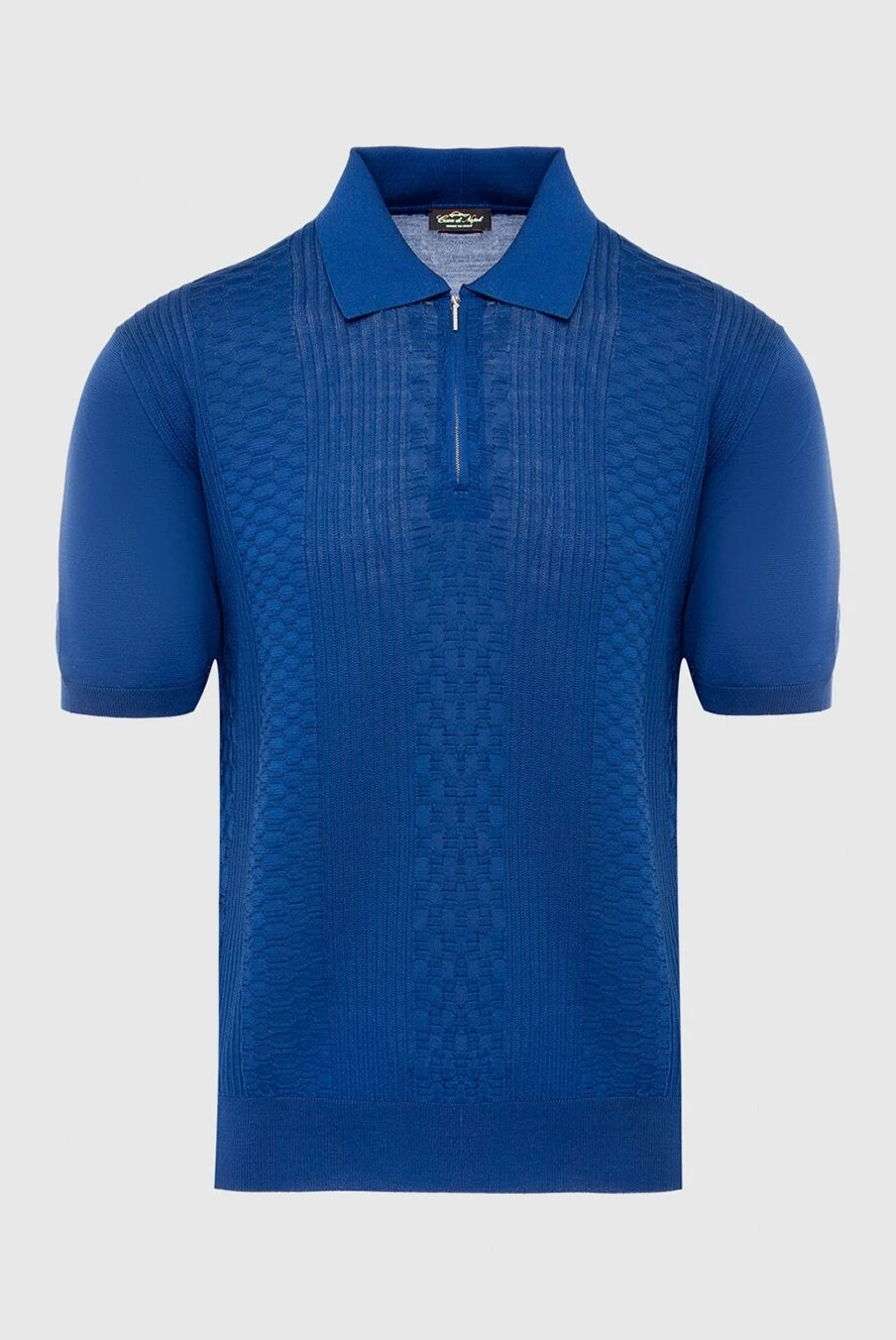 Cesare di Napoli Silk polo blue for men - Embossed pattern. 100% silk. Closure: Zipper. Country of manufacture: Italy. Care: specialized cleaning - photo 1