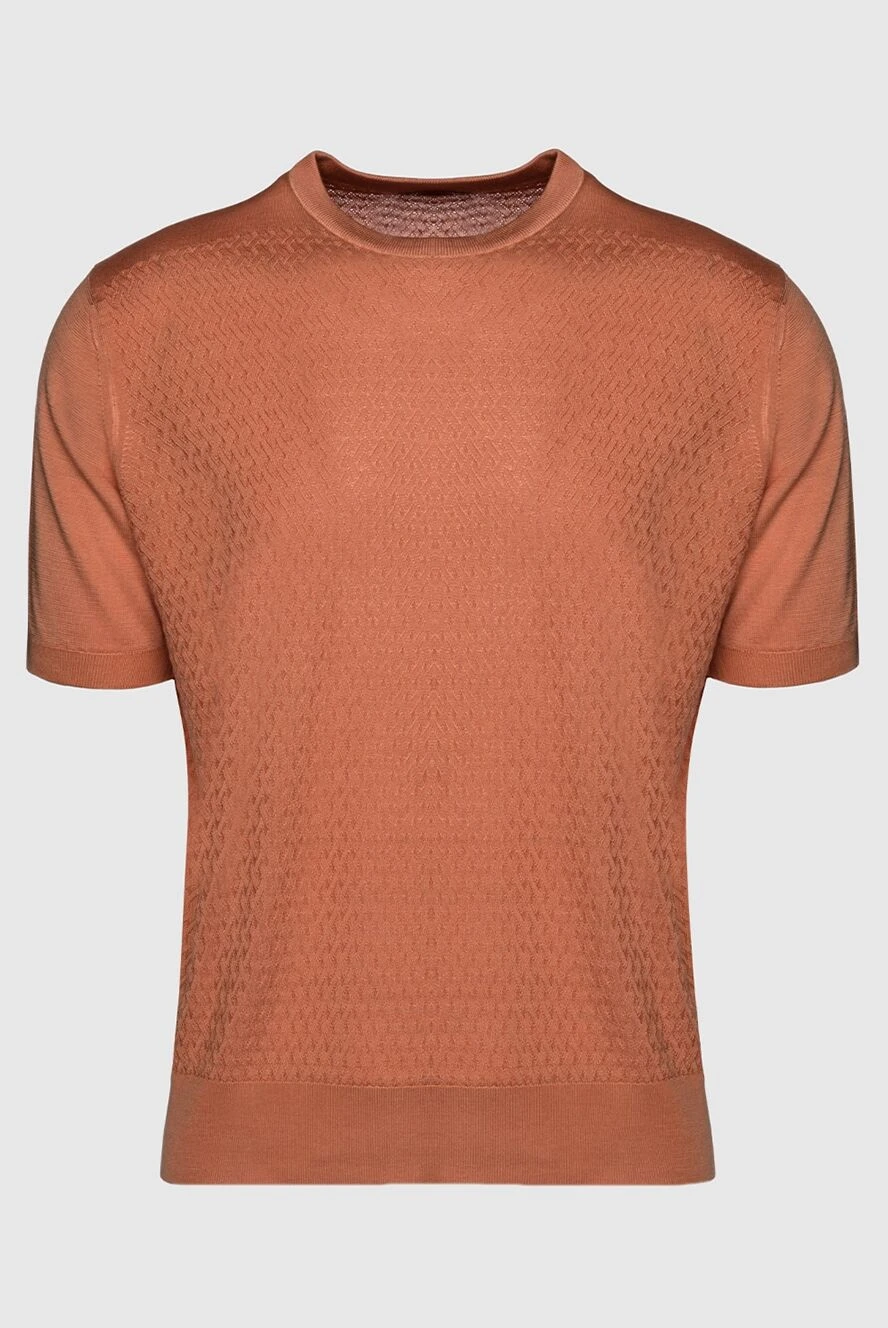 Cesare di Napoli Short sleeve jumper in silk orange for men - Textured pattern. Short sleeve. 100% silk. Country of manufacture: Italy. Care: specialized cleaning - photo 1