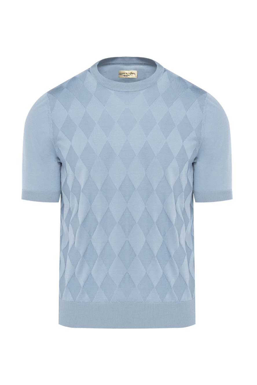 Cesare di Napoli Blue short sleeve silk jumper for men - Diamond pattern. Short sleeve. 100% silk. Country of manufacture: Italy. Care: specialized cleaning - photo 1