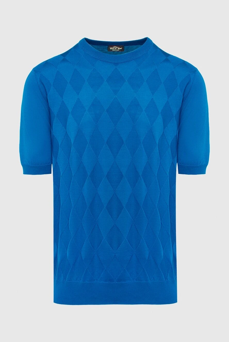 Cesare di Napoli Silk short sleeve jumper blue for men - Diamond pattern. Short sleeve. 100% silk. Country of manufacture: Italy. Care: specialized cleaning - photo 1