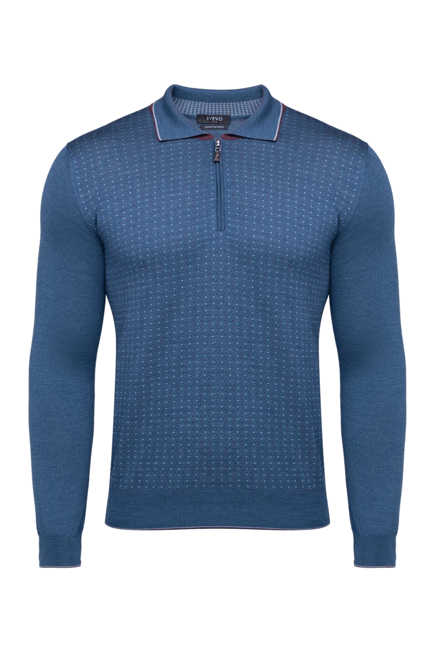 Svevo Long-sleeved silk and cashmere polo blue for men - Textured pattern. Long sleeve. 80% cashmere, 20% silk. Closure: Zipper. Country of manufacture: Italy. Care: specialized cleaning - photo 1