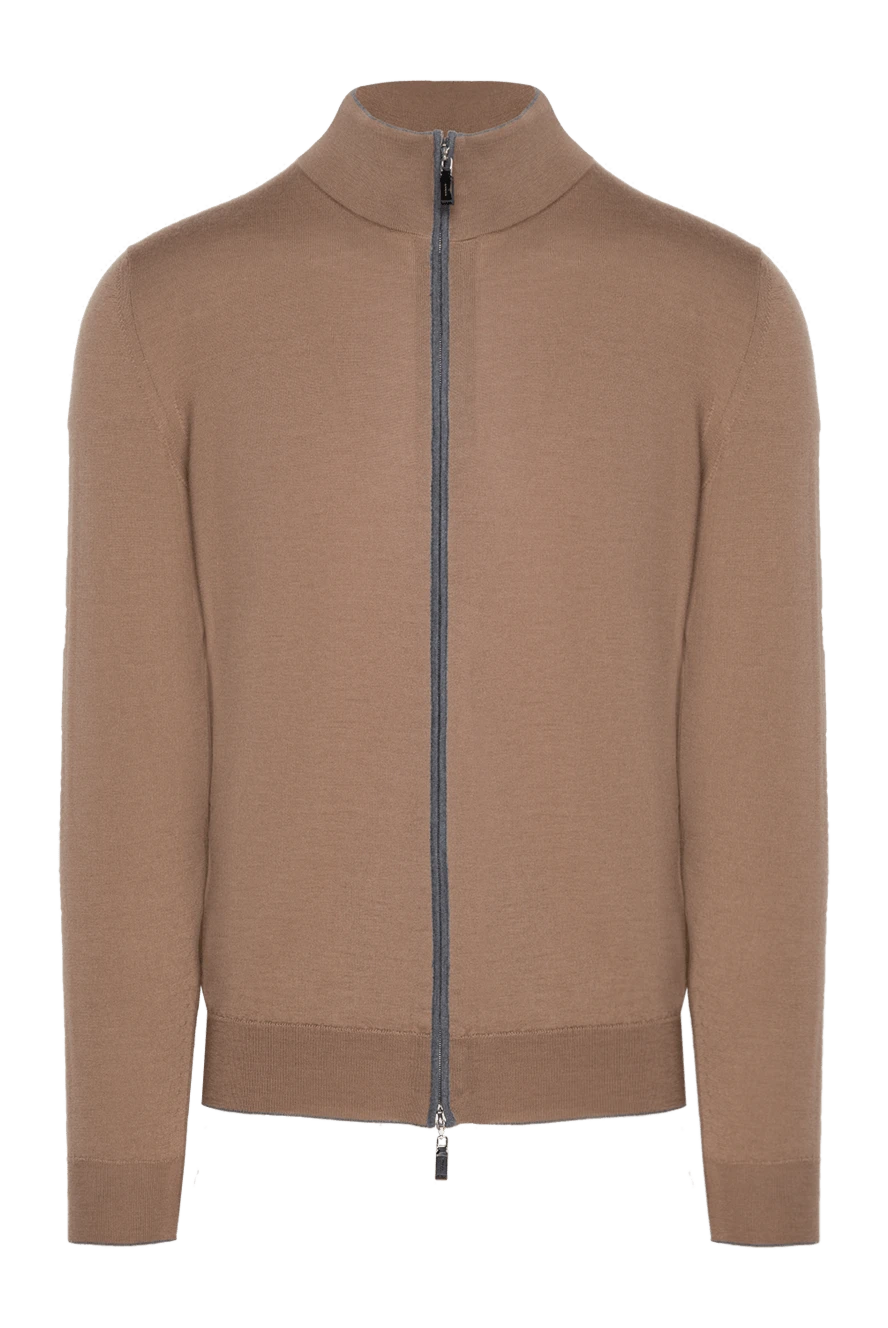 Svevo Men's cardigan made of cashmere and silk, brown - Contrast zipper. High collar. 80% cashmere, 20% silk. Zipper. Country of manufacture: Italy. Care: specialized cleaning - photo 1