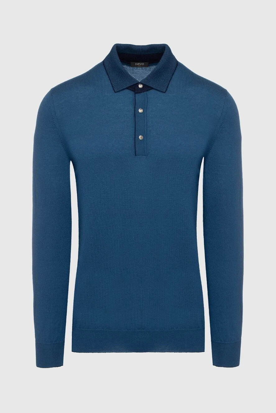 Svevo Long-sleeved polo from cashmere, silk and cashmere blue for men - Contrast Collar. Long sleeve. 85% cashmere, 8% silk, 7% wool. Closure: Buttons. Country of manufacture: Italy. Care: specialized cleaning - photo 1