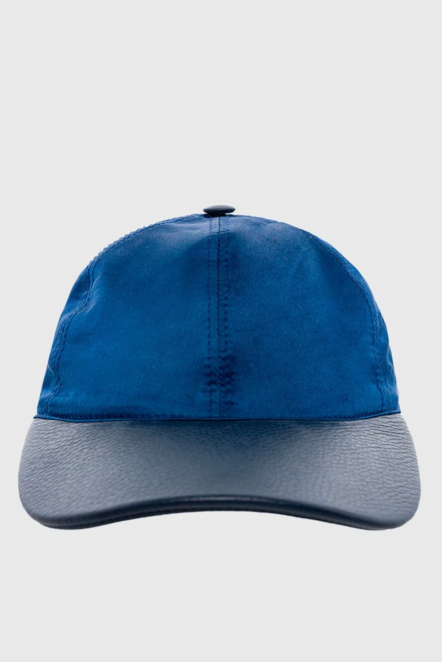 Cesare di Napoli Cap made of silk and genuine leather blue for men - Leather insert. Stock: 100% silk, 100% natural silk. Country of manufacture: Italy. Care: specialized cleaning - photo 1