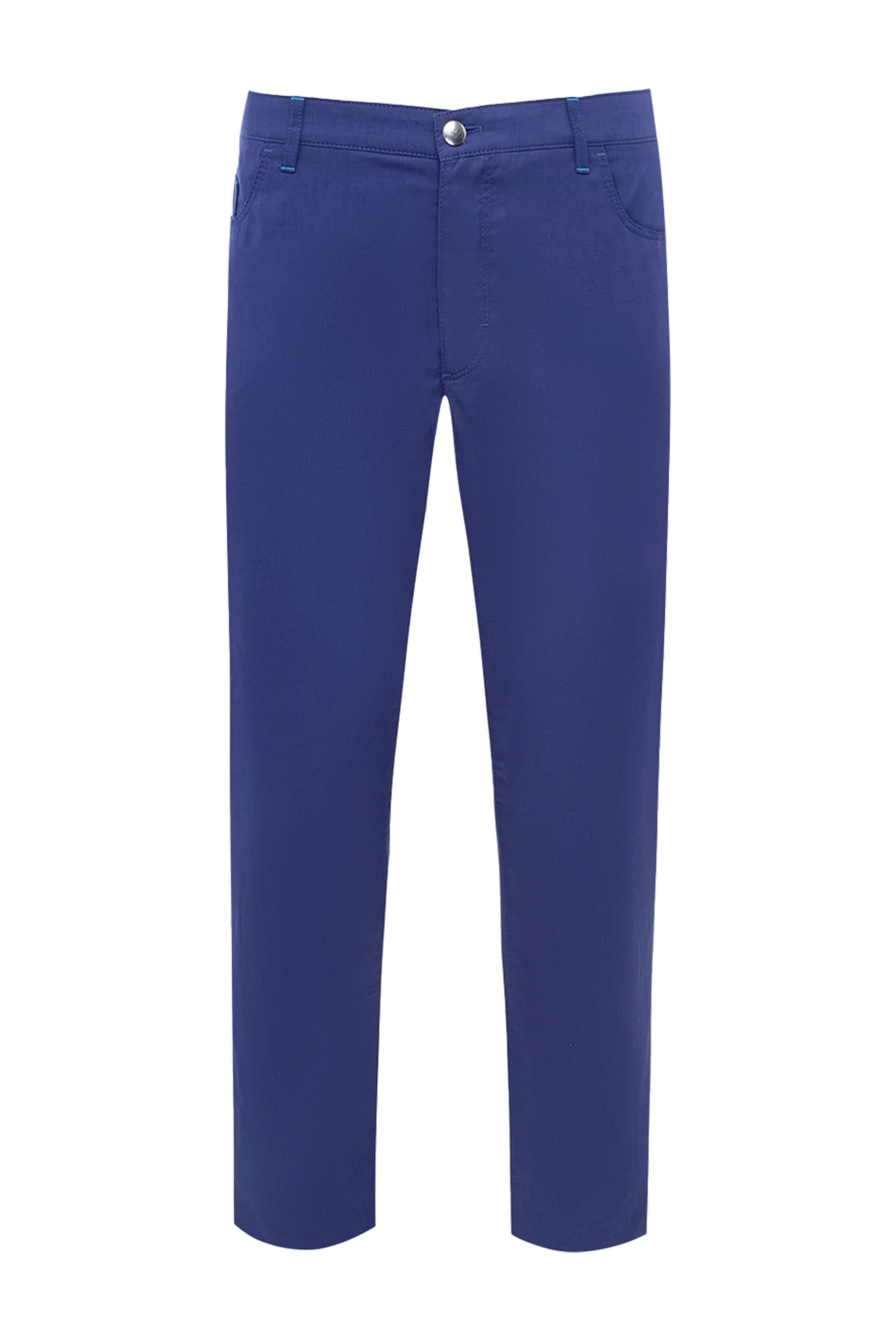 Zilli Blue cotton trousers for men - embroidery on pockets. 99% cotton, 1% elastane. Closure: button, zipper. two side, two back pockets. Country of manufacture: Italy. Care: specialized cleaning - photo 1