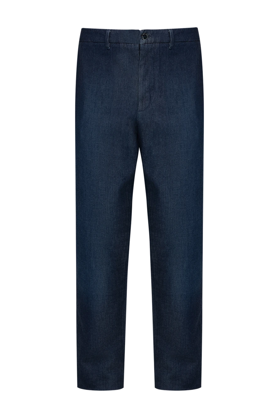 Zilli Blue cotton and polyamide jeans for men - logo, contrast stitching, worn effect. 96% cotton, 4% polyamide. Closure: button, zipper. Three side pockets, two back pockets. Country of manufacture: Italy. Care: specialized cleaning - photo 1