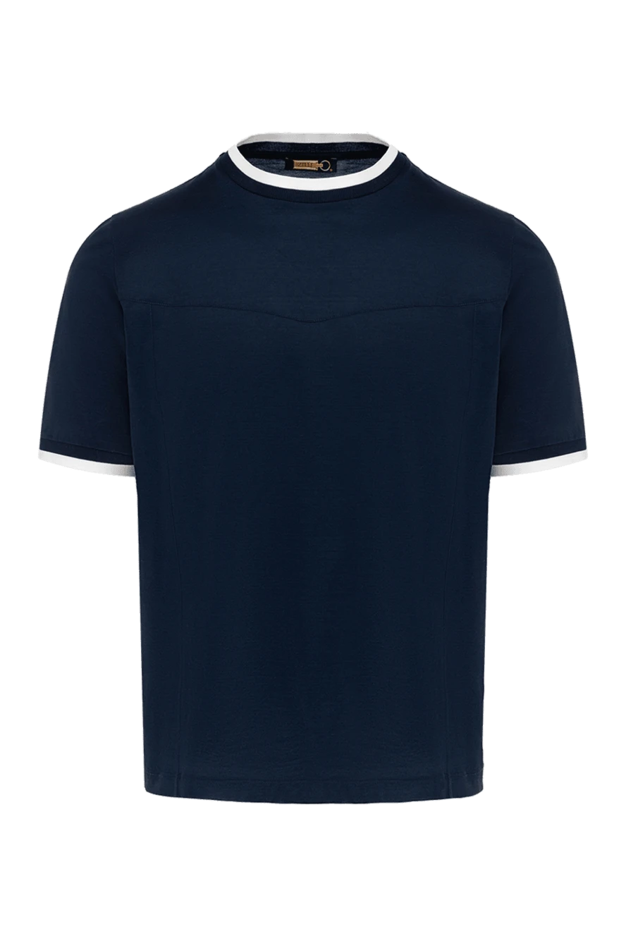 Zilli Blue cotton T-shirt for men - contrast edging collar. 100% cotton. Country of manufacture: Italy. Care: specialized cleaning - photo 1