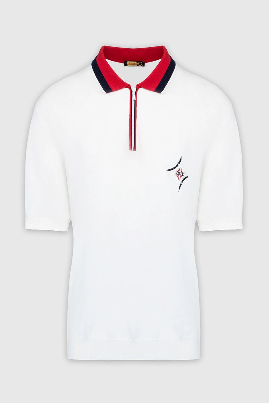 Zilli Cotton and silk polo white for men - Contrast collar, logo embroidery. 50% cotton, 50% silk. Closure: Zipper. Country of manufacture: Italy. Care: specialized cleaning - photo 1