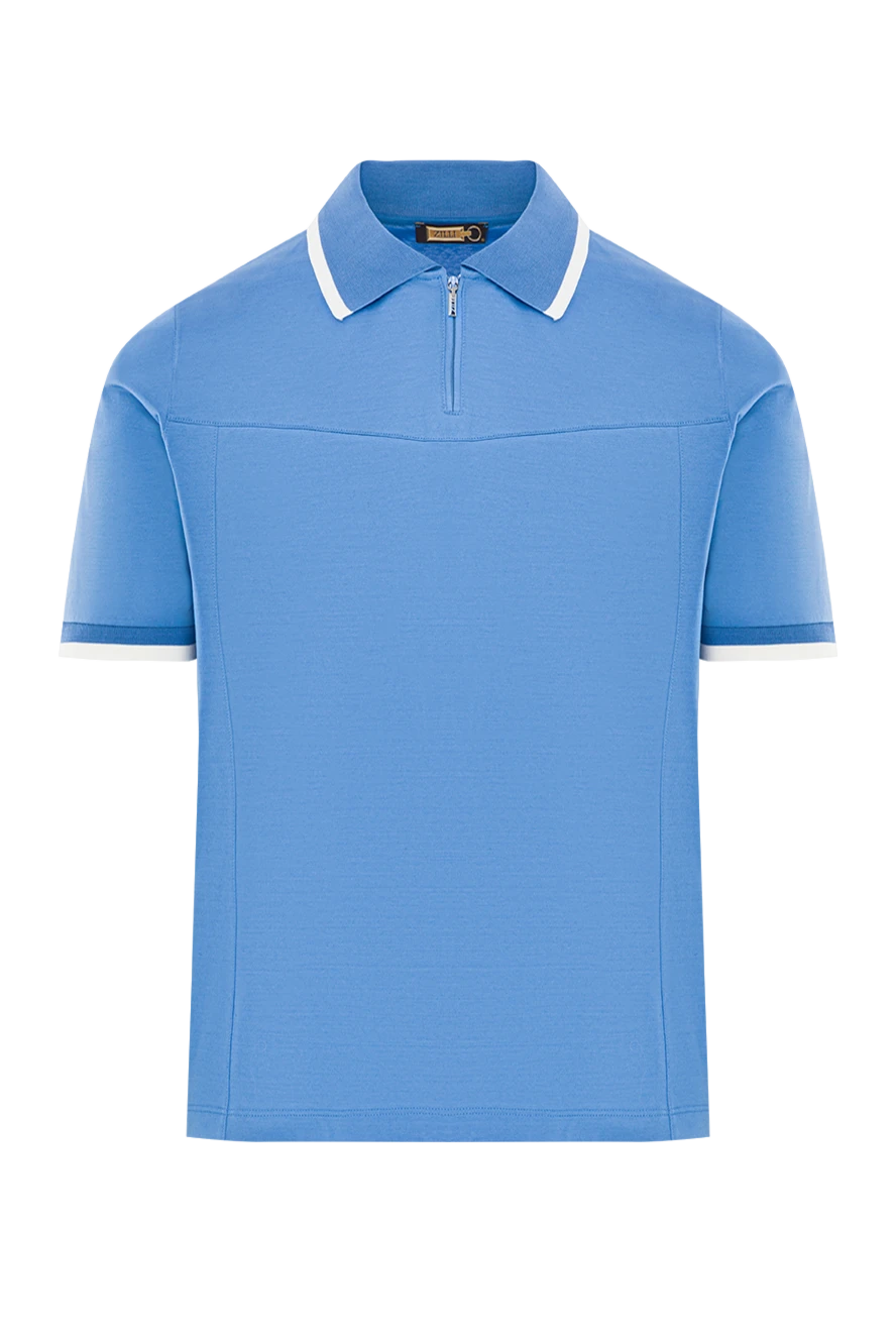 Zilli Поло бавовняне синє з контрастною тасьмою чоловіче - Контрастні смуги на комірі. 100% бавовна. Блискавка. Країна виробник: Італія. Догляд: спеціалізоване чищення - фото 1