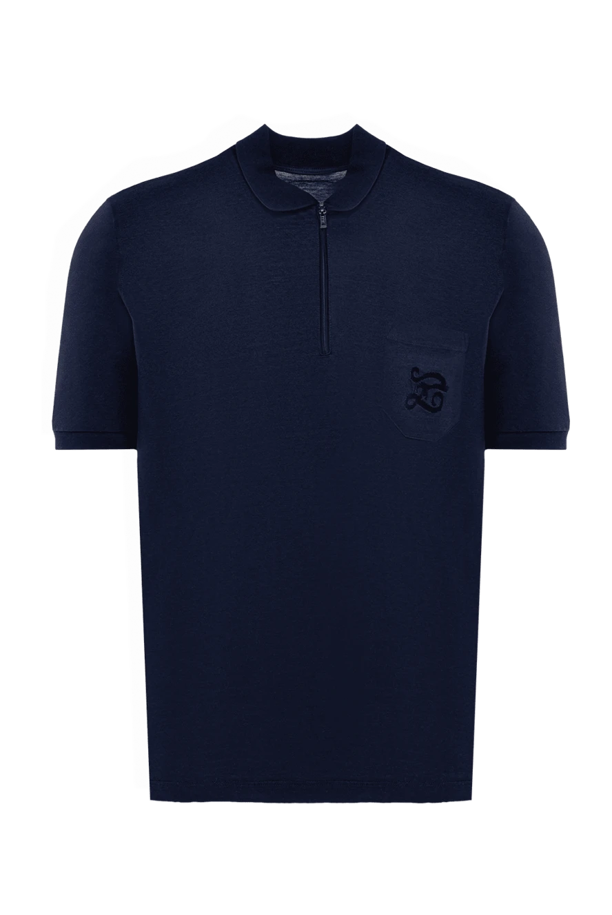 Zilli Dark blue cotton polo shirt with decorated chest pocket for men - Brand logo embroidery. 100% cotton. Closure: Zipper. Country of manufacture: Italy. Care: specialized cleaning - photo 1