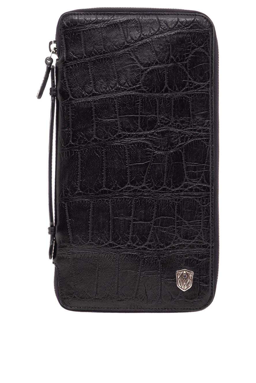 Tardini Клатч синий мужской из кожи аллигатора с фиксирующей ручкой - Фактурная кожа, металлический логотип бренда. 100% кожа аллигатора. Молния. Два отделения. Страна производитель: Италия. Уход: специализированная чистка - фото 1