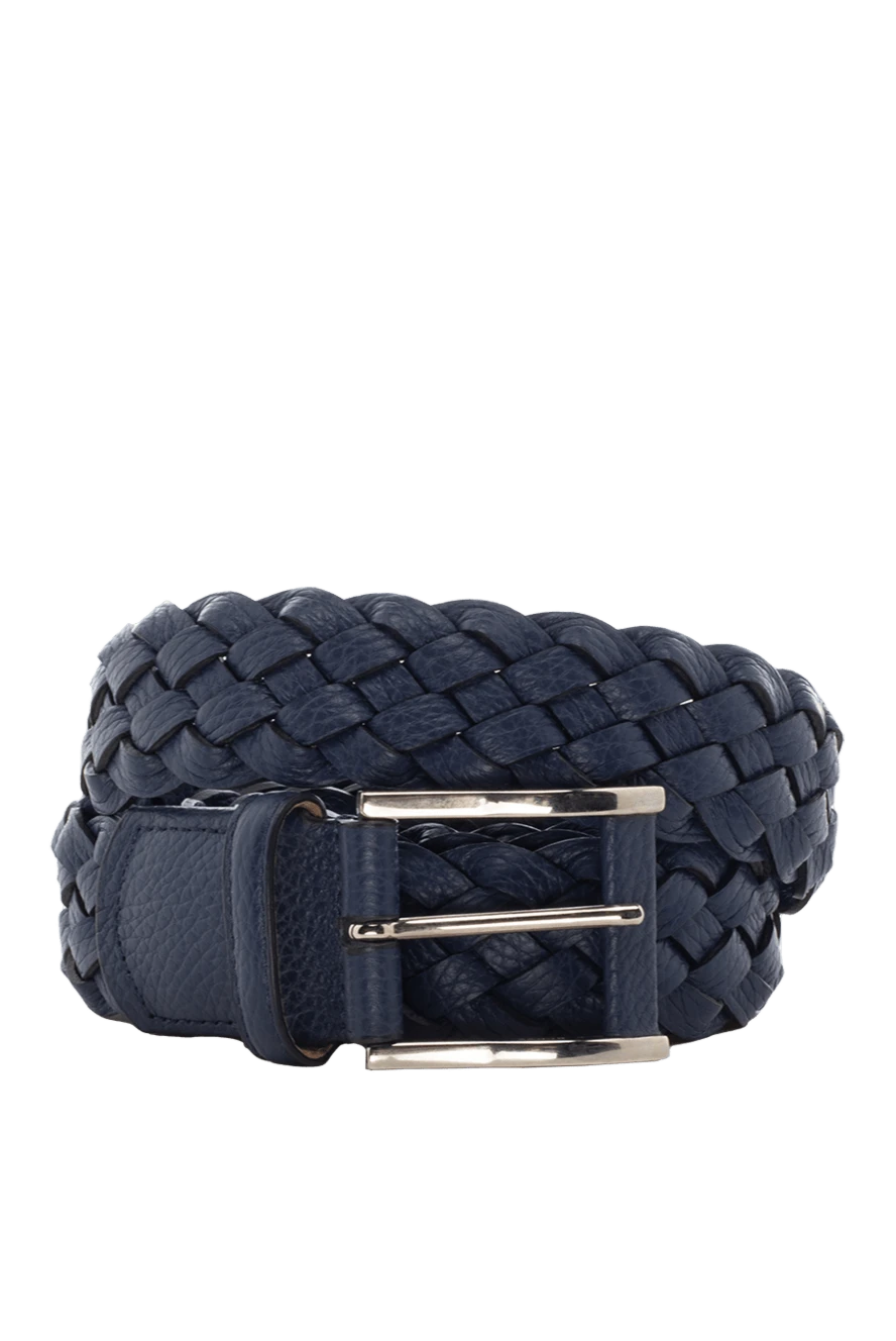 Cesare di Napoli Blue leather belt for men - Braided leather. 100% leather. Size: Width 4cm. Buckle. Country of manufacture: Italy. Care: specialized cleaning - photo 1