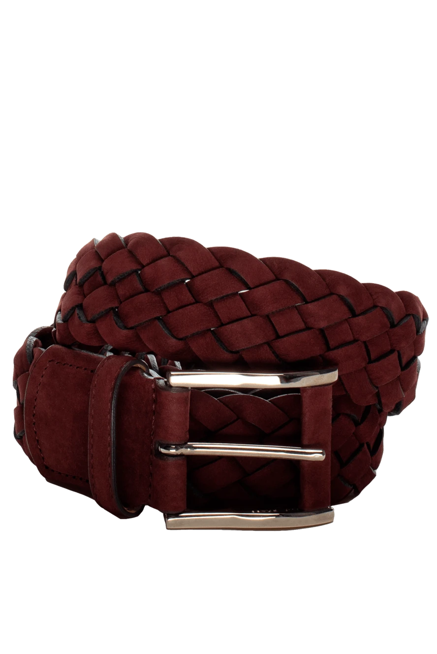 Cesare di Napoli Burgundy leather belt for men - Braided leather. 100% nubuck. Size: Width 4cm. Buckle. Country of manufacture: Italy. Care: specialized cleaning - photo 1