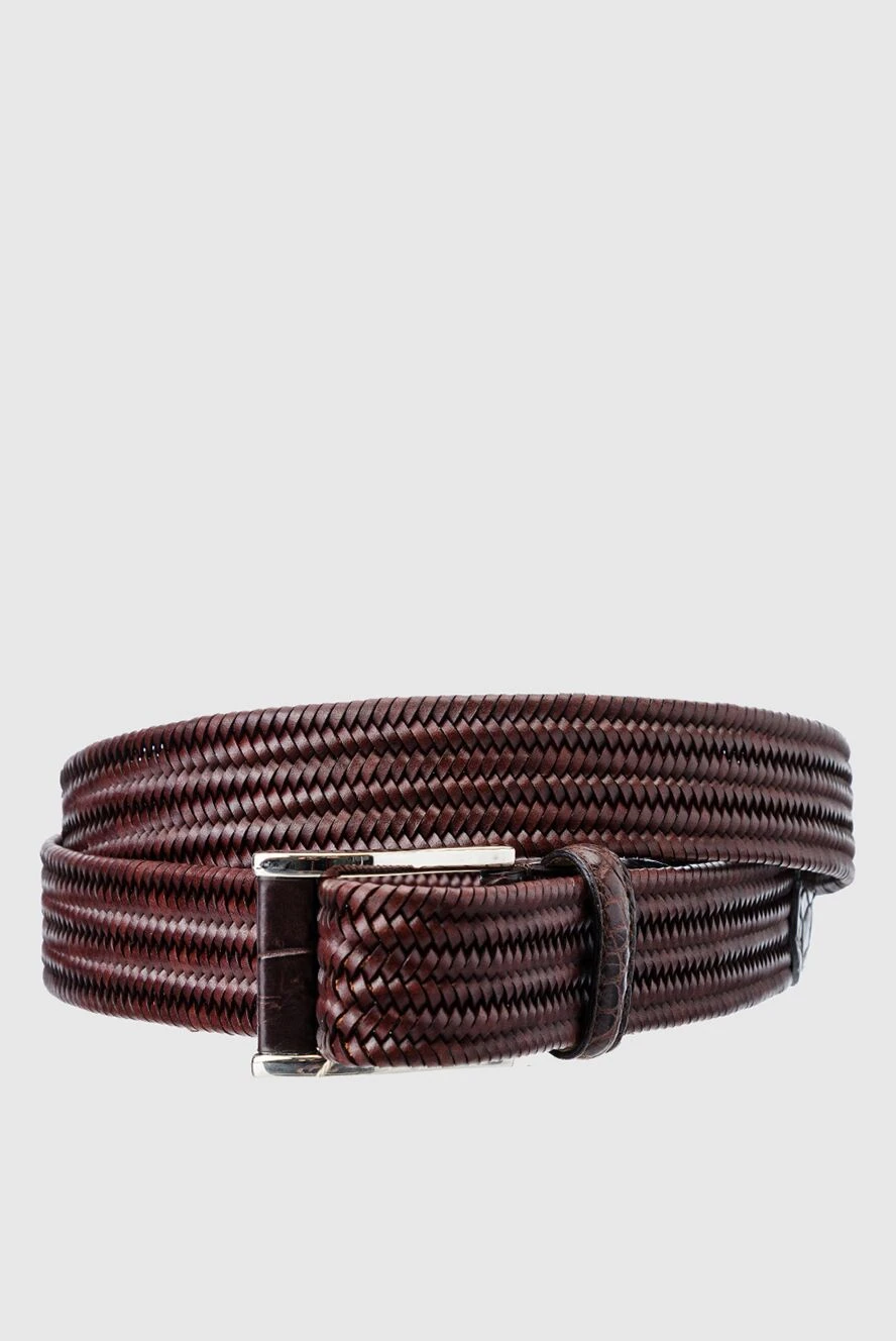 Cesare di Napoli Men's burgundy leather belt - Braided leather. 100% leather. Size: Width 4cm. Buckle. Country of manufacture: Italy. Care: specialized cleaning - photo 1