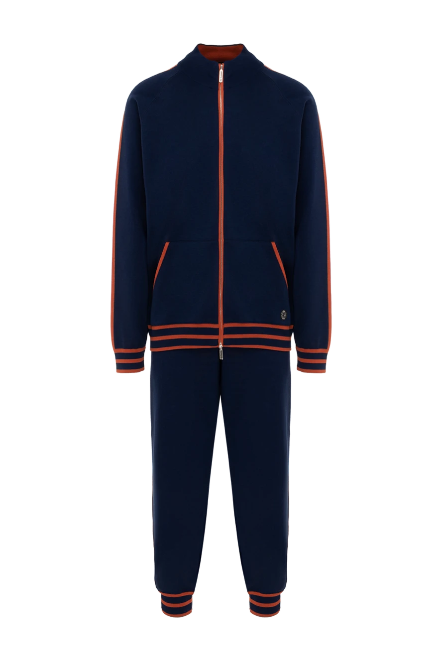 Stefano Ricci Костюм спортивний чоловічий з вовни та шовку синій - Контрастні вставки. 70% вовна, 30% шовк. Куліска, блискавка. Чотири бічні кишені. Країна виробник: Італія. Догляд: спеціалізоване чищення - фото 1