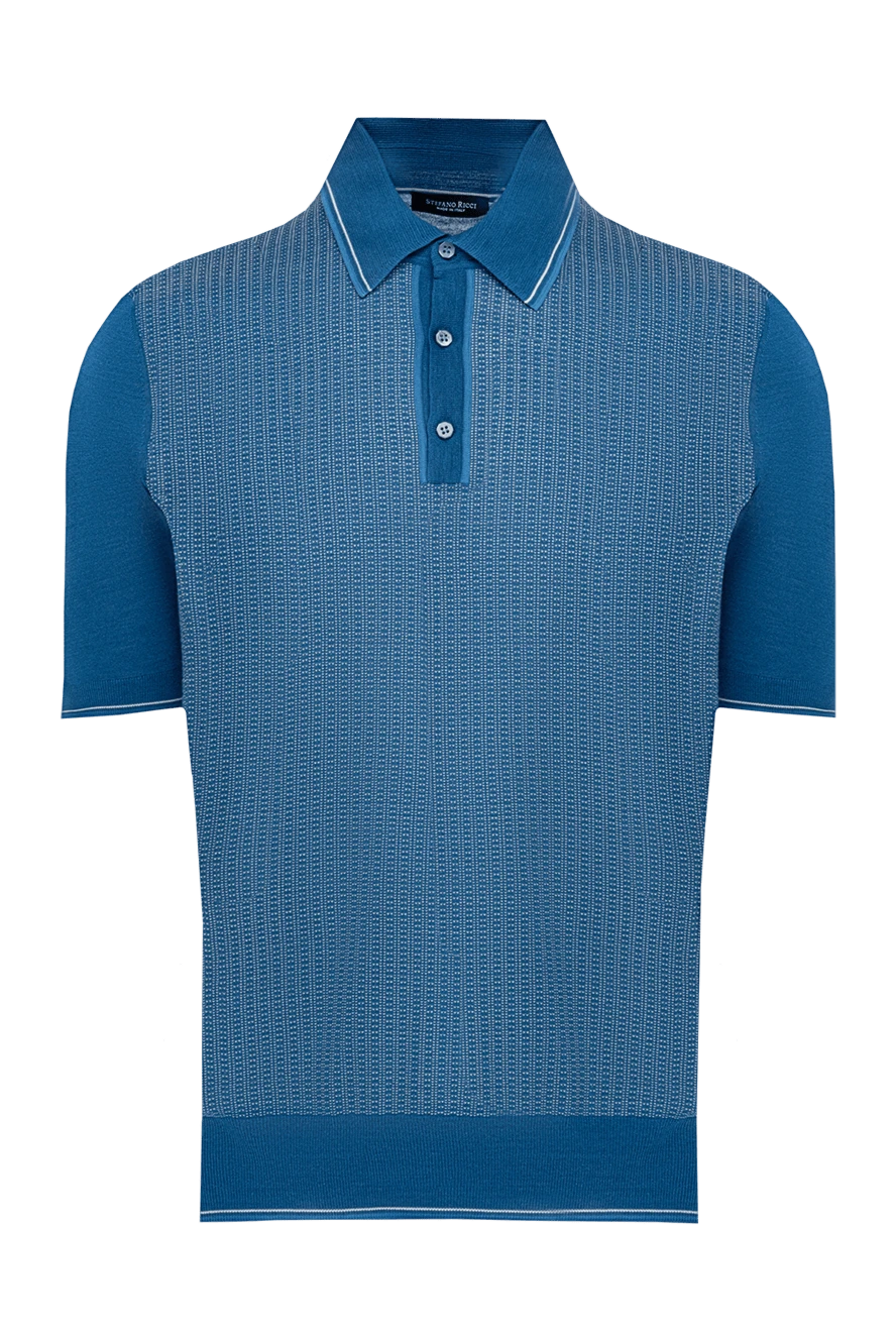 Stefano Ricci Deep blue silk polo shirt with a micro jacquard pattern - Contrasting inserts, textured pattern. 100% silk. Buttons. Country of manufacture: Italy. Care: specialized cleaning - photo 1