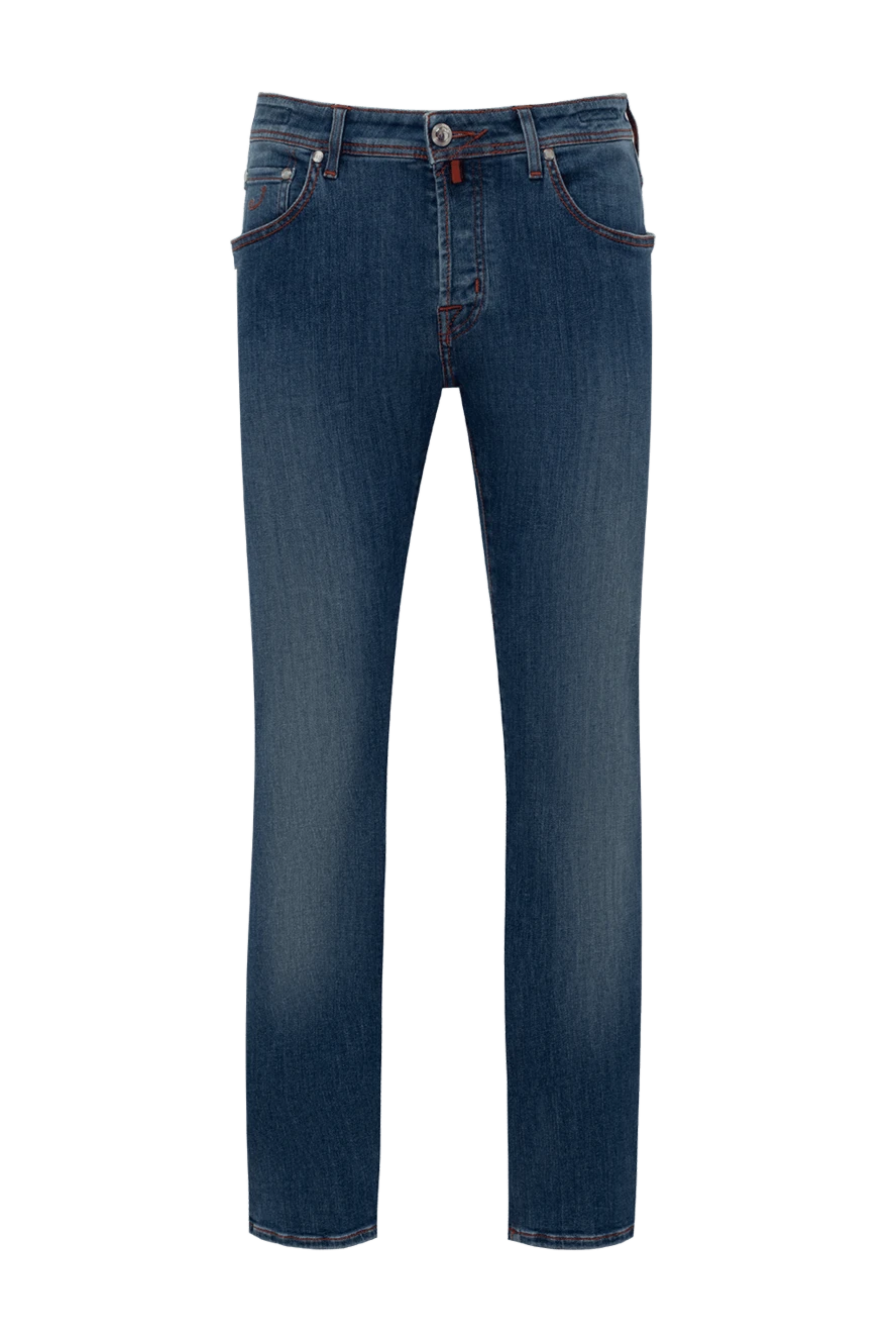 Jacob Cohen Cotton and elastomer jeans blue for men - logo, worn effect, contrasting seams. 92% cotton, 6% elastomer, 2% elastane. Closure: button, zipper. Three side pockets, two back pockets. Country of manufacture: Italy. Care: specialized cleaning - photo 1