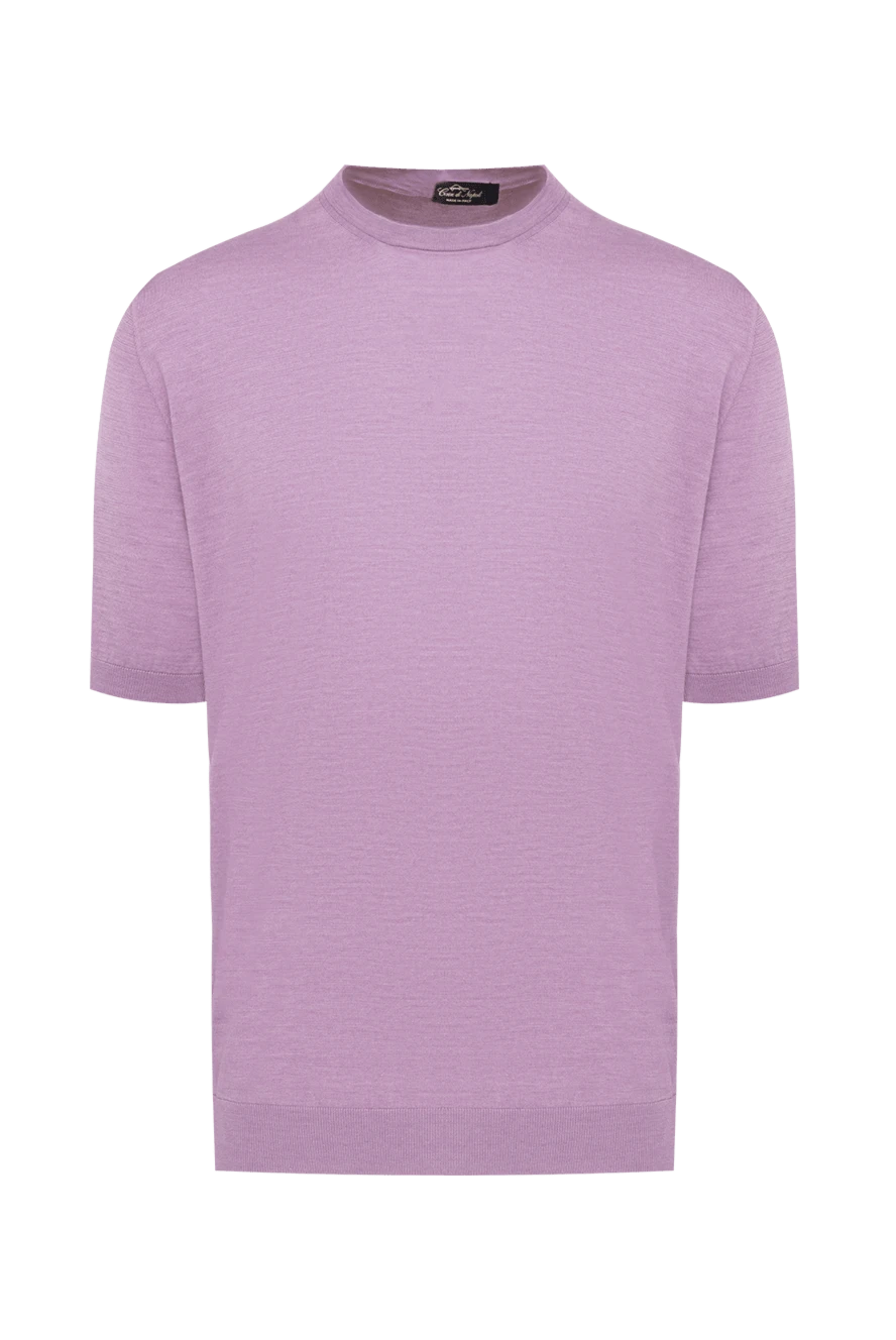 Cesare di Napoli Short sleeve jumper in cotton and silk purple for men - Short sleeve. 55% silk, 45% cotton. Country of manufacture: Italy. Care: specialized cleaning - photo 1