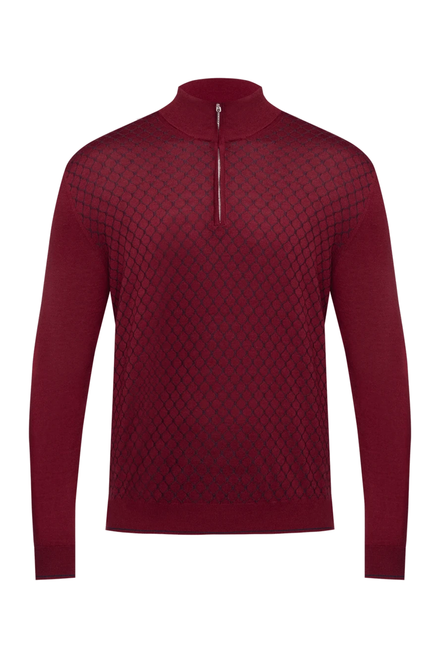 Cesare di Napoli Long sleeve polo in silk and cashmere burgundy for men - Optional: Long sleeve. Composition: 90% cashmere, 10% silk. Closure: Zipper. Country of manufacture: Italy. Care: specialized cleaning - photo 1