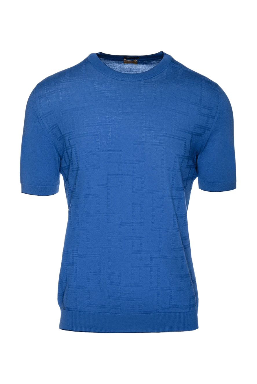 Svevo Cotton short sleeve jumper blue for men - Textured pattern. Short sleeve. 100% cotton. Country of manufacture: Italy. Care: specialized cleaning - photo 1