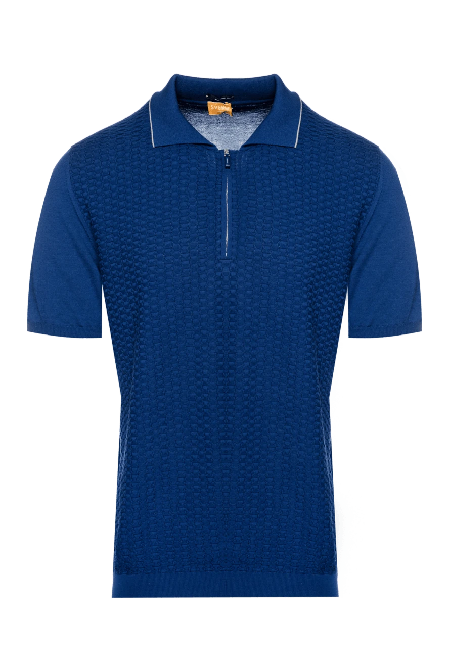 Svevo Cotton polo blue for men - Textured pattern, contrasting stripes on the collar and cuffs. 100% cotton. Closure: Zipper. Country of manufacture: Italy. Care: specialized cleaning - photo 1