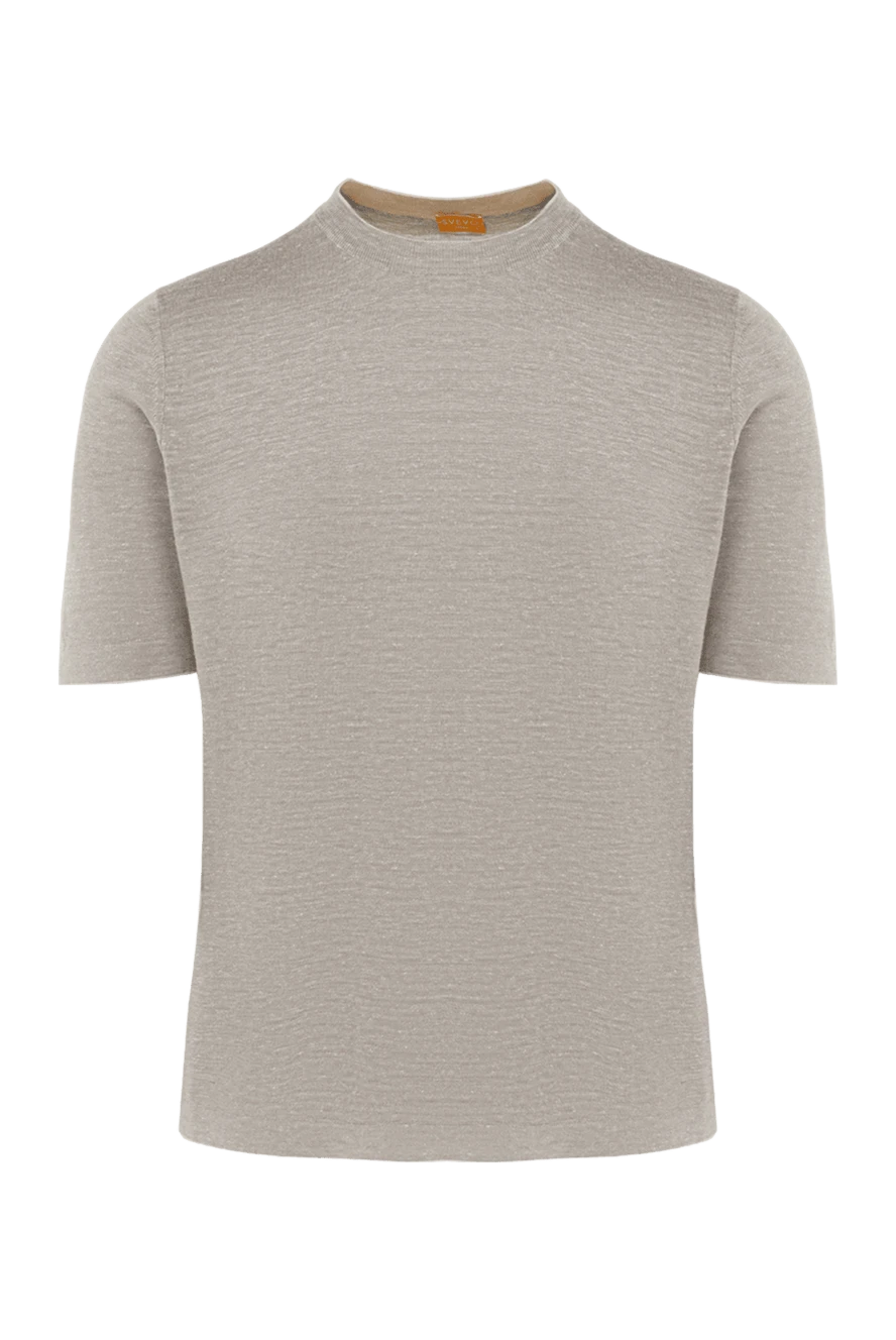 Svevo Men's beige short-sleeved jumper with textured horizontal knit (markdown) - Additional: Short sleeves. 65% silk, 35% linen. Country of manufacture: Italy. Care: specialized cleaning - photo 1