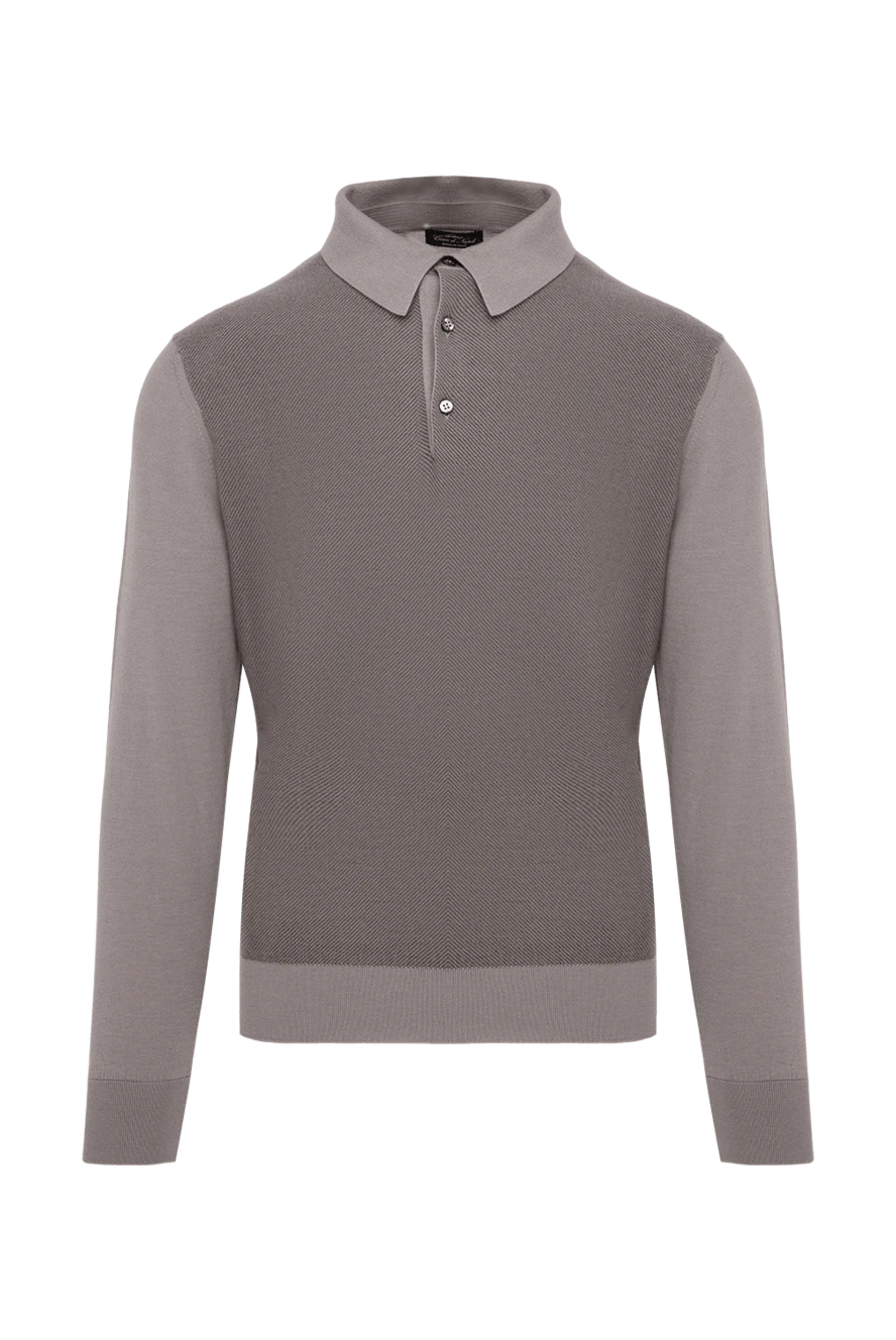 Cesare di Napoli Long Sleeve Polo in Silk and Cashmere Gray for men - Decor: Combination of two shades. Optional: Long sleeve. Composition: 70% cashmere, 30% silk. Clasp: Buttons. Country of manufacture: Italy. Care: specialized cleaning - photo 1