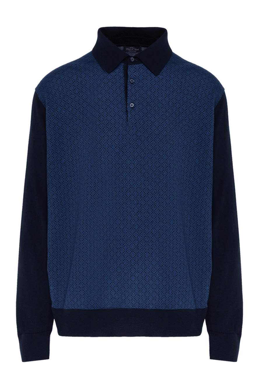 Cesare di Napoli Long Sleeve Polo in Silk and Cashmere blue for men - Textured pattern, a combination of two shades. Long sleeve. 70% cashmere, 30% silk. Buttons. Country of manufacture: Italy. Care: specialized cleaning - photo 1