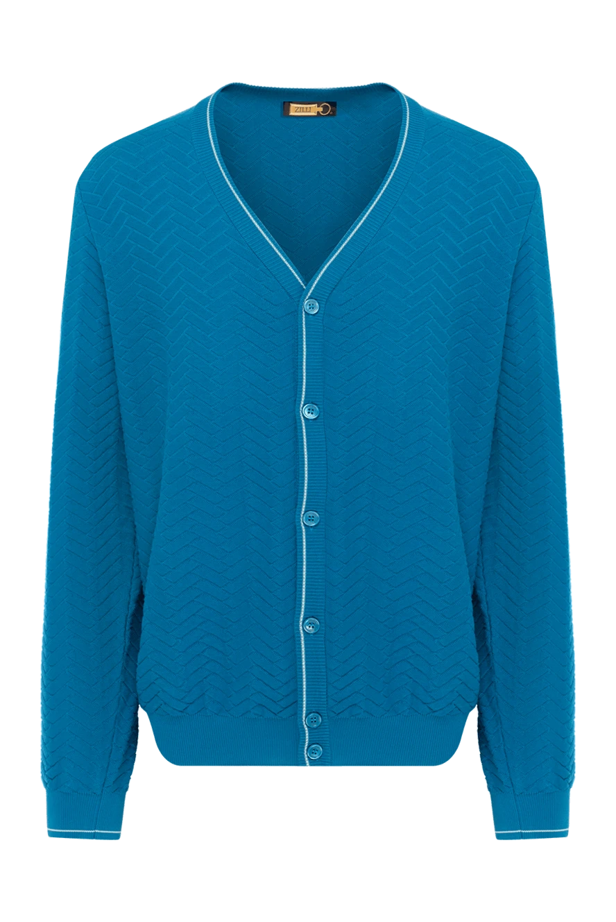 Zilli Men's cotton cardigan blue - Textured pattern. 100% cotton. Closure: Buttons. Country of manufacture: Italy. Care: specialized cleaning - photo 1