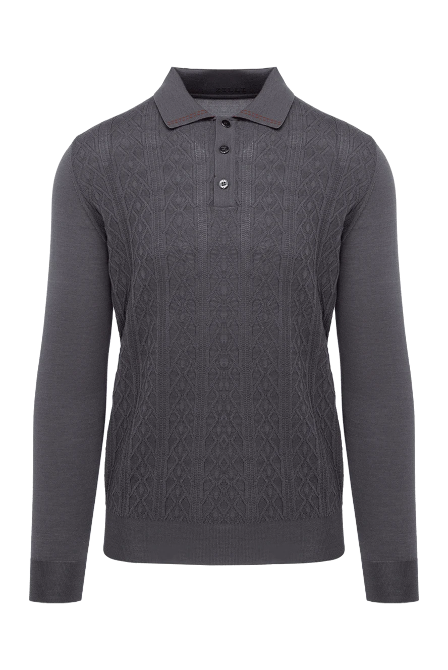 Zilli Long Sleeve Polo in Silk and Cashmere gray for men - Textured pattern. Long sleeve. 70% cashmere, 30% silk. Buttons. Country of manufacture: Italy. Care: specialized cleaning - photo 1