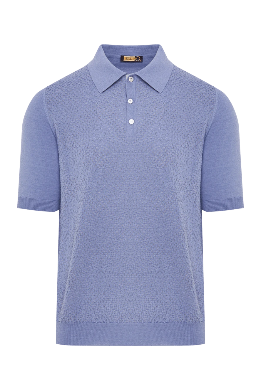 Zilli Поло з кашеміру та шовку синє чоловіче - 60% кашемір, 40% шовк. гудзики. Країна виробник: Італія. Догляд: спеціалізоване чищення - фото 1