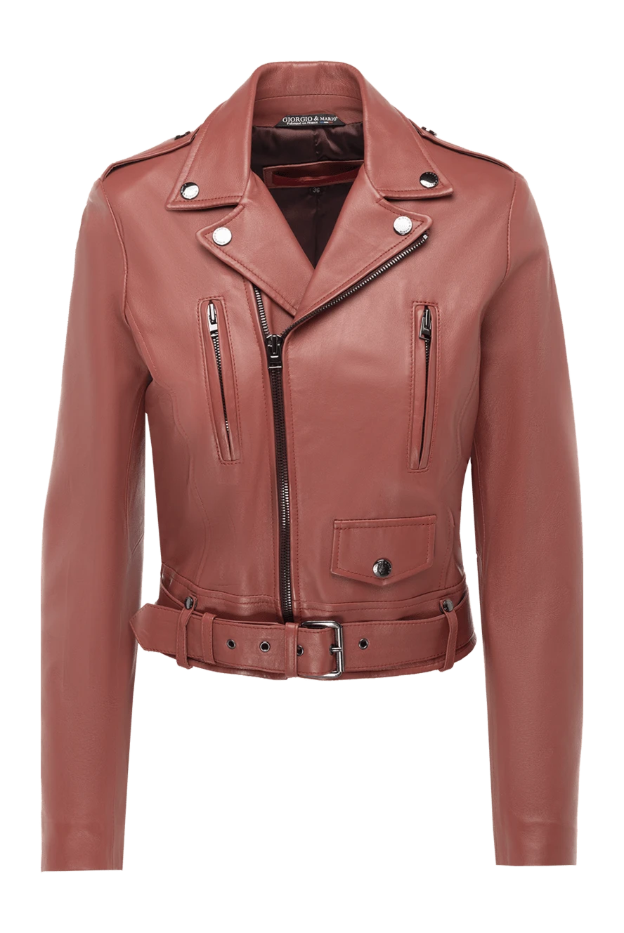 Giorgio&Mario Pink genuine leather jacket for women - oblique zipper, zippers on the sleeves, belt. 100% genuine leather. Closure: zipper. one flap pocket, two chest pockets. Country of manufacture: Italy. Care: specialized cleaning - photo 1