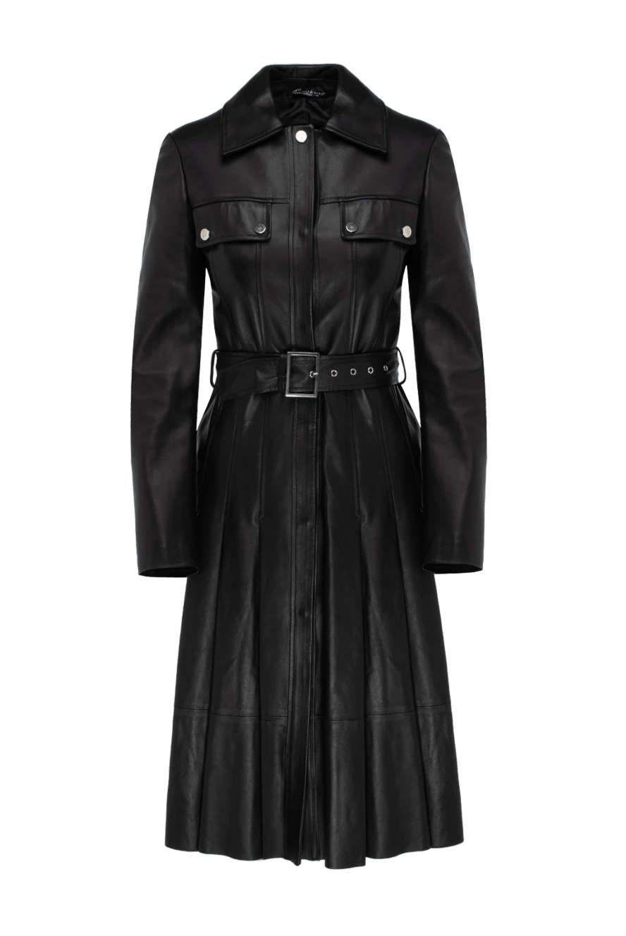 Giorgio&Mario Black genuine leather raincoat for women - darts at the waist, decorative belt. 100% genuine leather. Closure: buttons. chest patch pockets. Country of manufacture: Italy. Care: specialized cleaning - photo 1