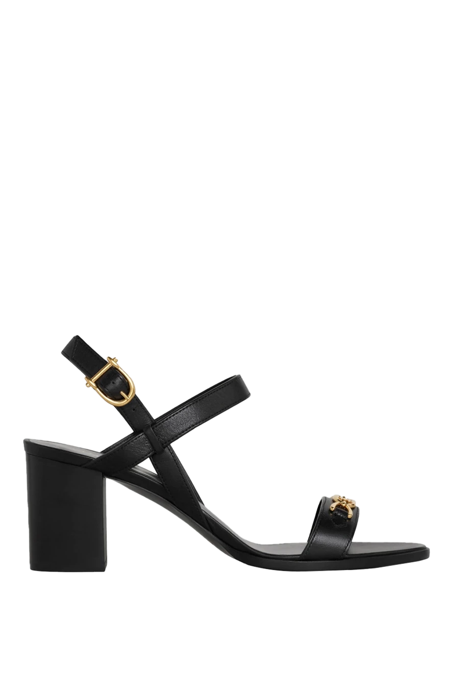 Celine Women's black leather sandals with gilded logo - metal buckle. genuine leather. buckle. Heel: 10 cm. Country of manufacture: Italy. Care: specialized cleaning - photo 1