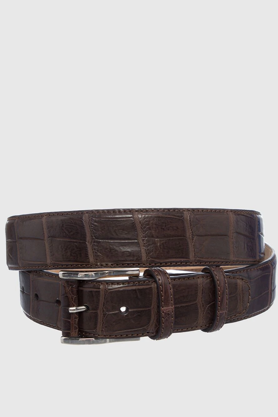 Cesare di Napoli Brown crocodile leather belt for men - Decor: Textured leather. Composition: 100% crocodile leather. Size: Width 4cm. Clasp: Buckle. Country of manufacture: Italy. Care: specialized cleaning - photo 1