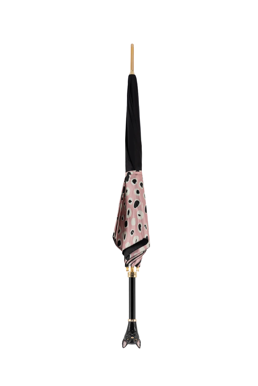 Pasotti Polyester umbrella black - cat's head on the handle.. mechanical clasp. 100% polyester. Product length: 95 cm. Country of manufacture: Italy. Care: specialized cleaning - photo 1