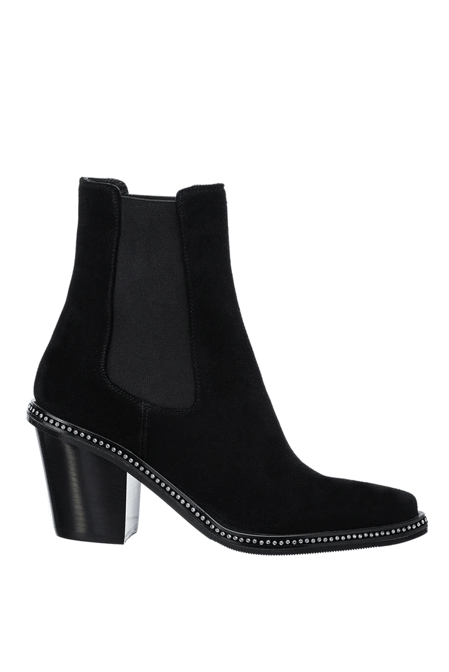 Fleur de Paris Women's black suede boots with crystals - crystals. suede. Heel height: 7 centimeters. elastic inserts. Country of manufacture: Italy. Care: specialized cleaning - photo 1