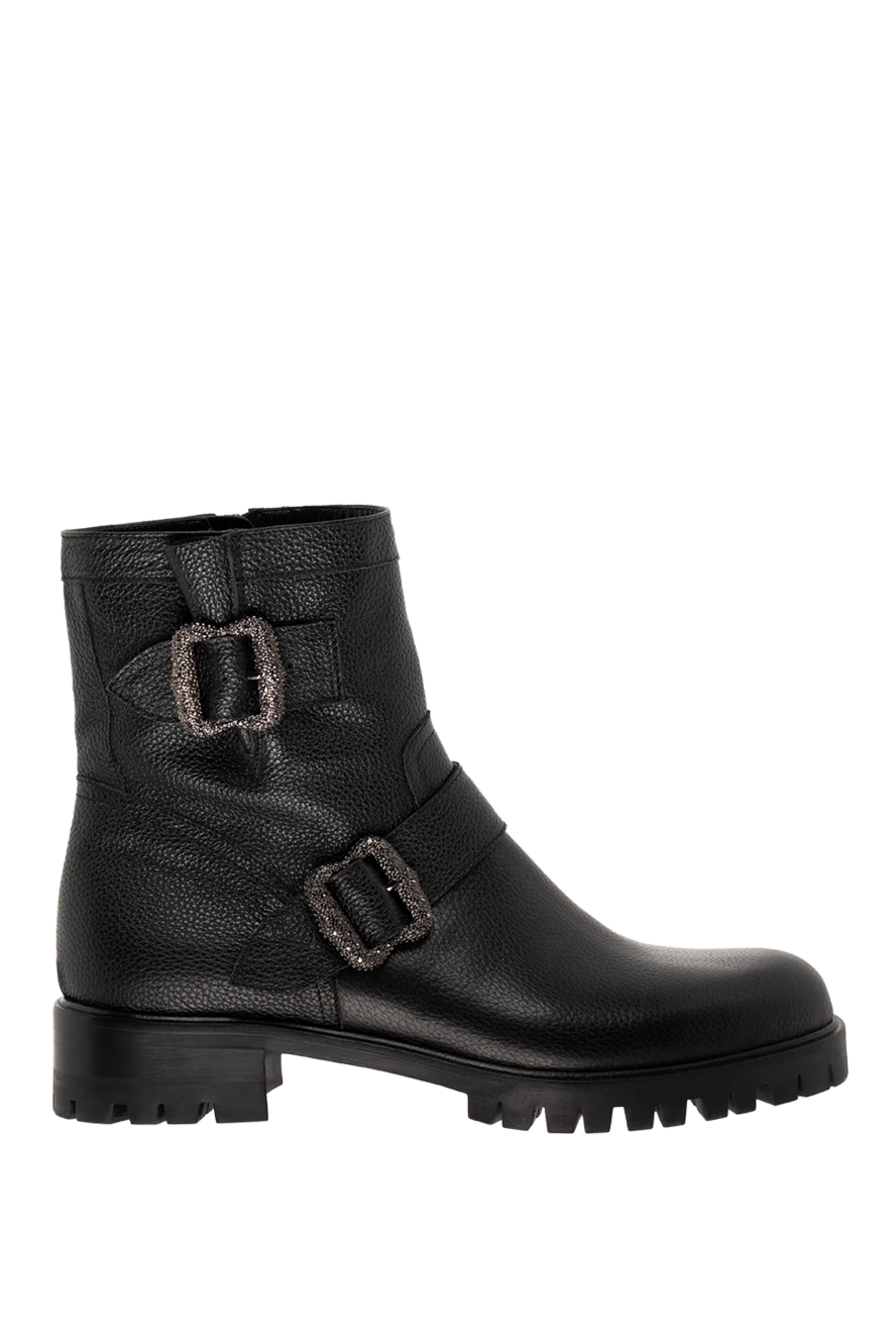 Fleur de Paris Black leather boots for women - spraying, buckles. genuine leather. Heel height: 2 centimeters. zippers. Country of manufacture: Italy. Care: specialized cleaning - photo 1