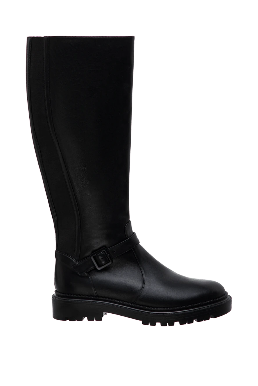 Fleur de Paris Boots women's high leather with strap black - metal buckle. leather. Heel height: 2 cm. zipper. Country of manufacture: Italy. Care: specialized cleaning - photo 1